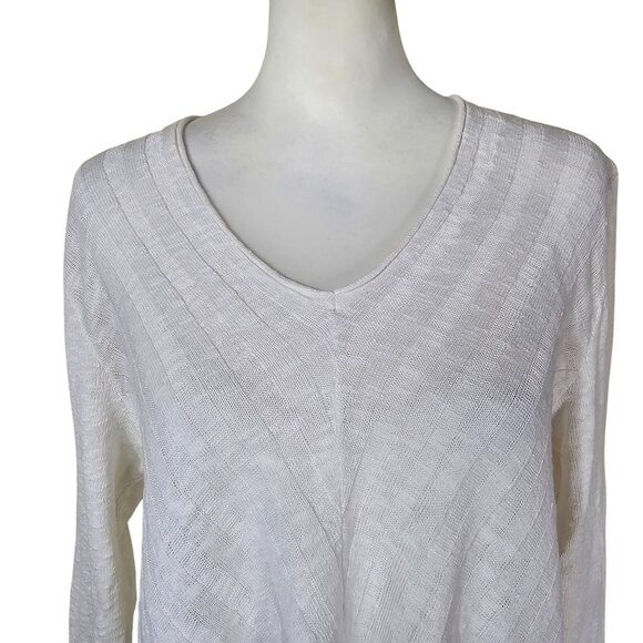 J. Jill White Linen Blend V-Neck Textured Tunic Top Sz L 3/4 Sleeve Lagenlook - Picture 3 of 10
